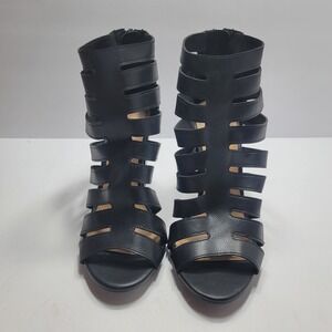Bamboo Stash-39S Black Caged Gladiator Block Heel Sandals Ankle Boots Womens 8.5